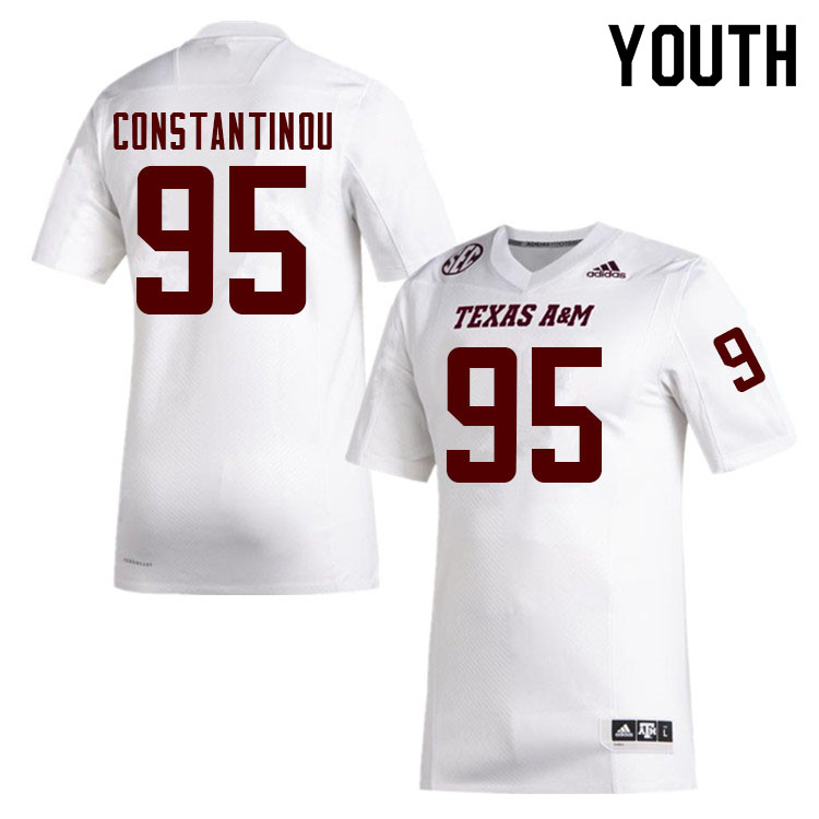 Youth #95 Nik Constantinou Texas A&M Aggies College Football Jerseys Sale-White - Click Image to Close